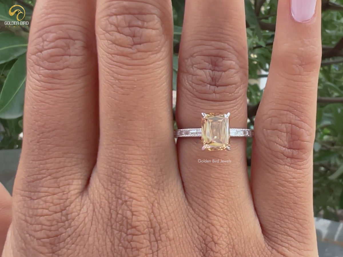 Criss Cut Moissanite Accent Stone Engagement Ring