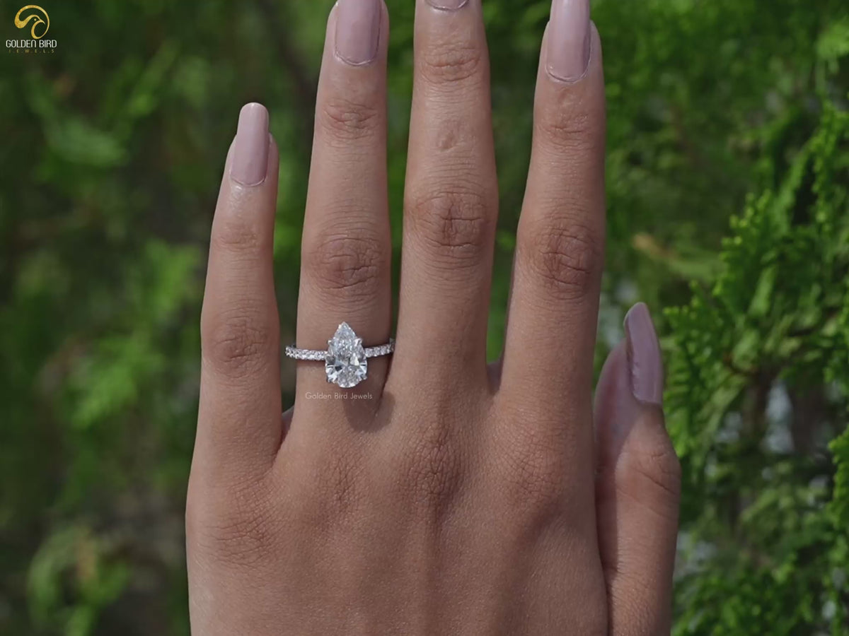 Solitaire Accent Pear Shape Lab Diamond Ring