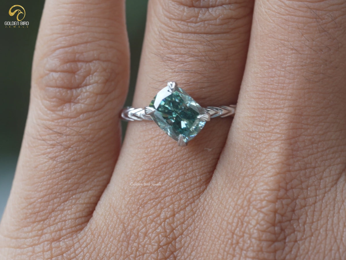Cushion Cut Twist Shank Moissanite Ring