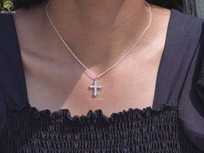 Round Cut Moissanite Encrusted Cross Pendant