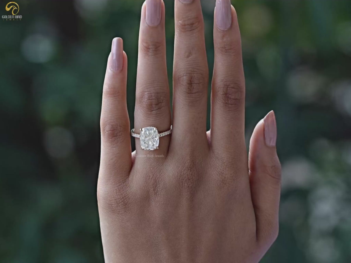 Cushion Cut Moissanite Hidden Halo Ring