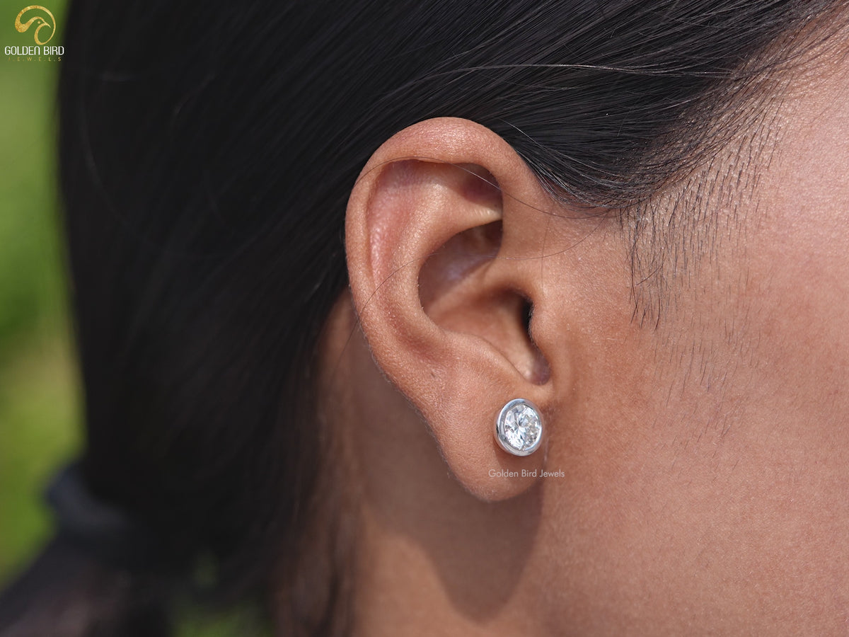 Lab Diamond Round Cut Bezel Set Stud Earrings