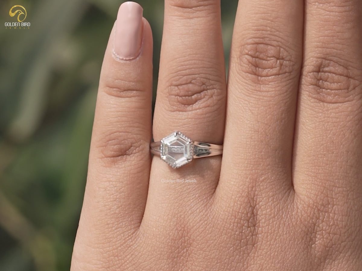 Portrait Cut Hexagon Moissanite Engagement Ring