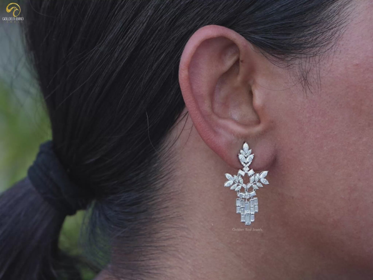 Marquise And Baguette Moissanite Chandelier Earrings