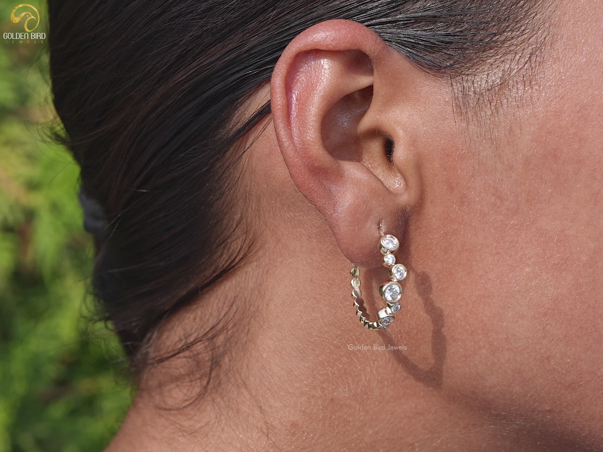 Lab Grown Round Diamond Bezel Set Hoop Earrings