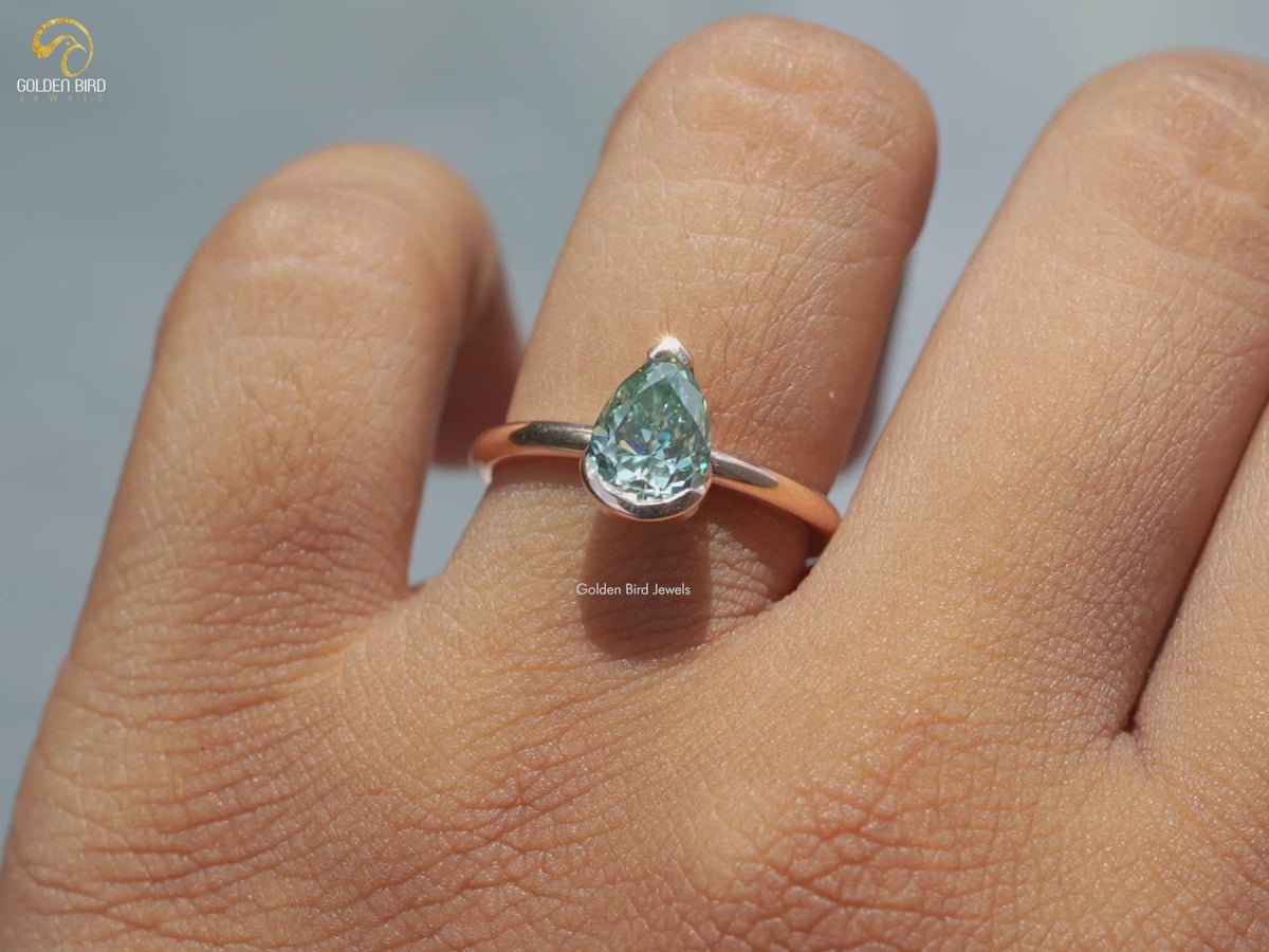 Moissanite Pear Cut V Prong Setting Solitaire Ring