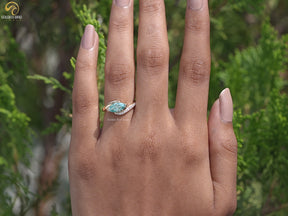 East West Blue Marquise Moissanite Bypass Ring