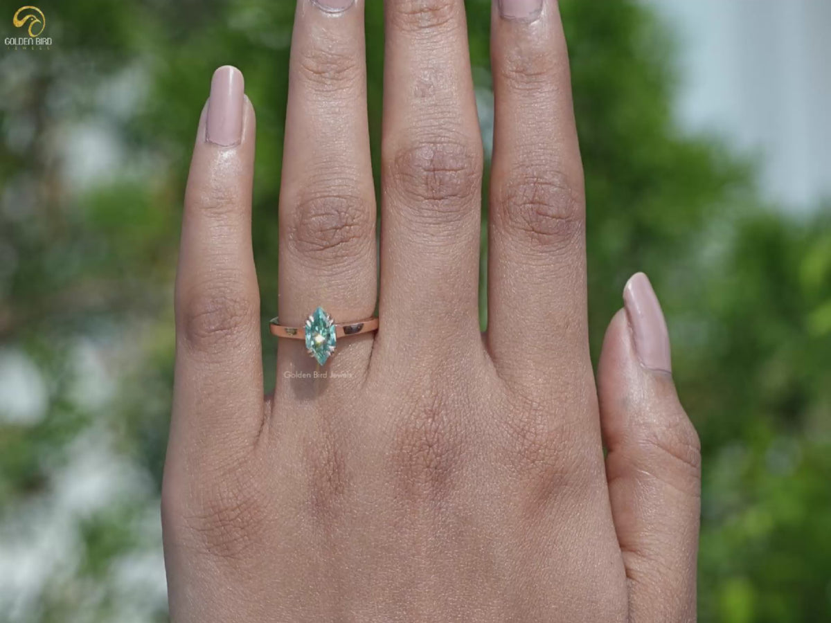 Blue Dutch Marquise Cut Moissanite Solitaire Ring