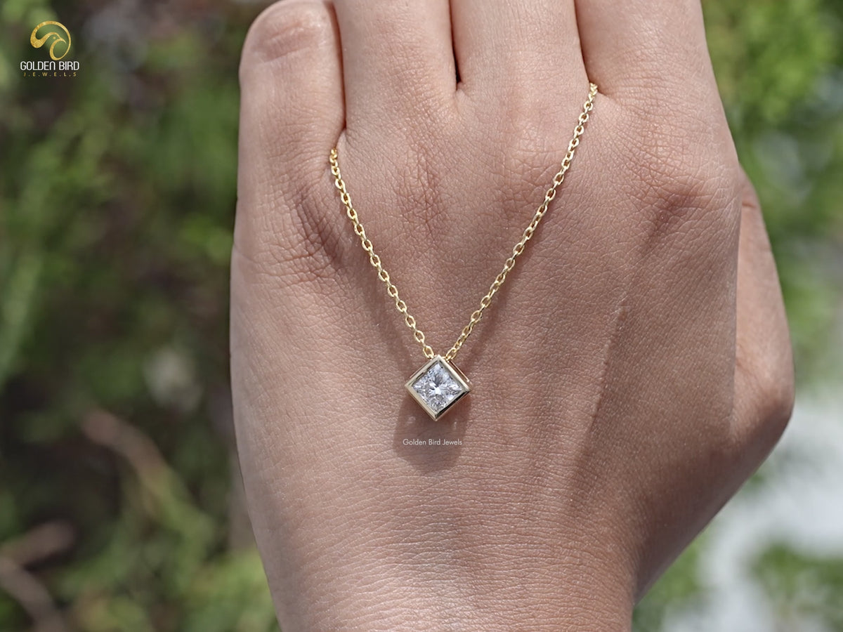 Princess Lab Diamond Bezel Set Solitaire Pendant