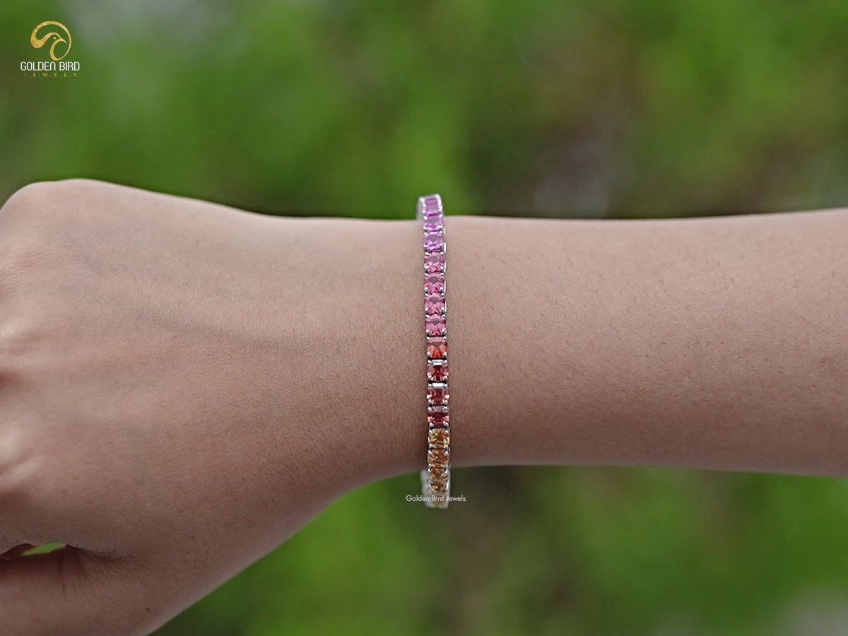 Gradient Multi Color Asscher Gemstone Tennis Bracelet