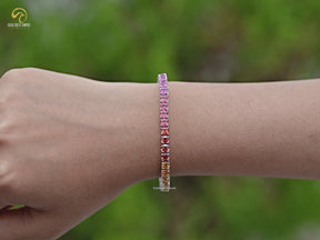 Gradient Multi Color Asscher Gemstone Tennis Bracelet