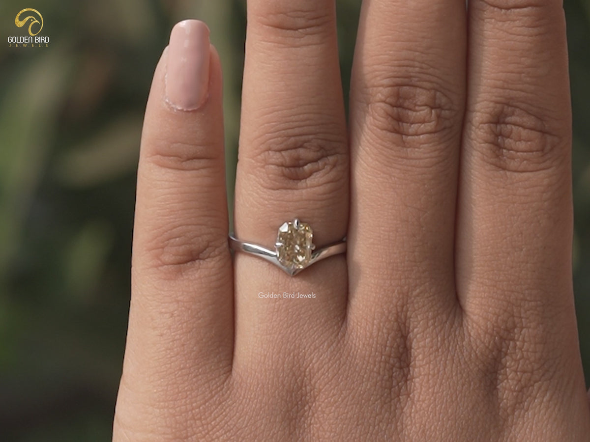 Yellow Radiant Moissanite Sideway Solitaire Ring