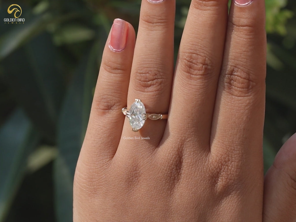 Colorless Moval Cut Moissanite Engagement Ring