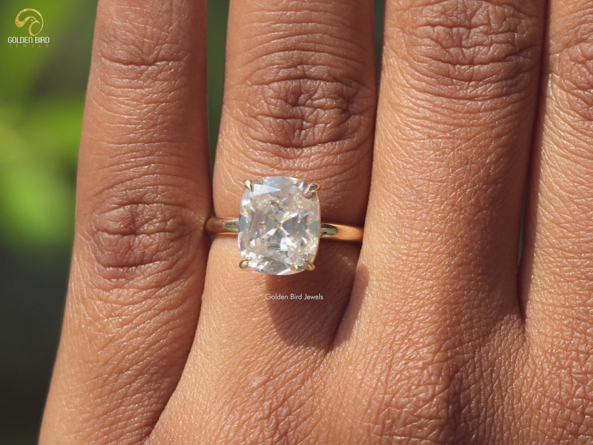 Old Mine Cushion Moissanite Solitaire Ring
