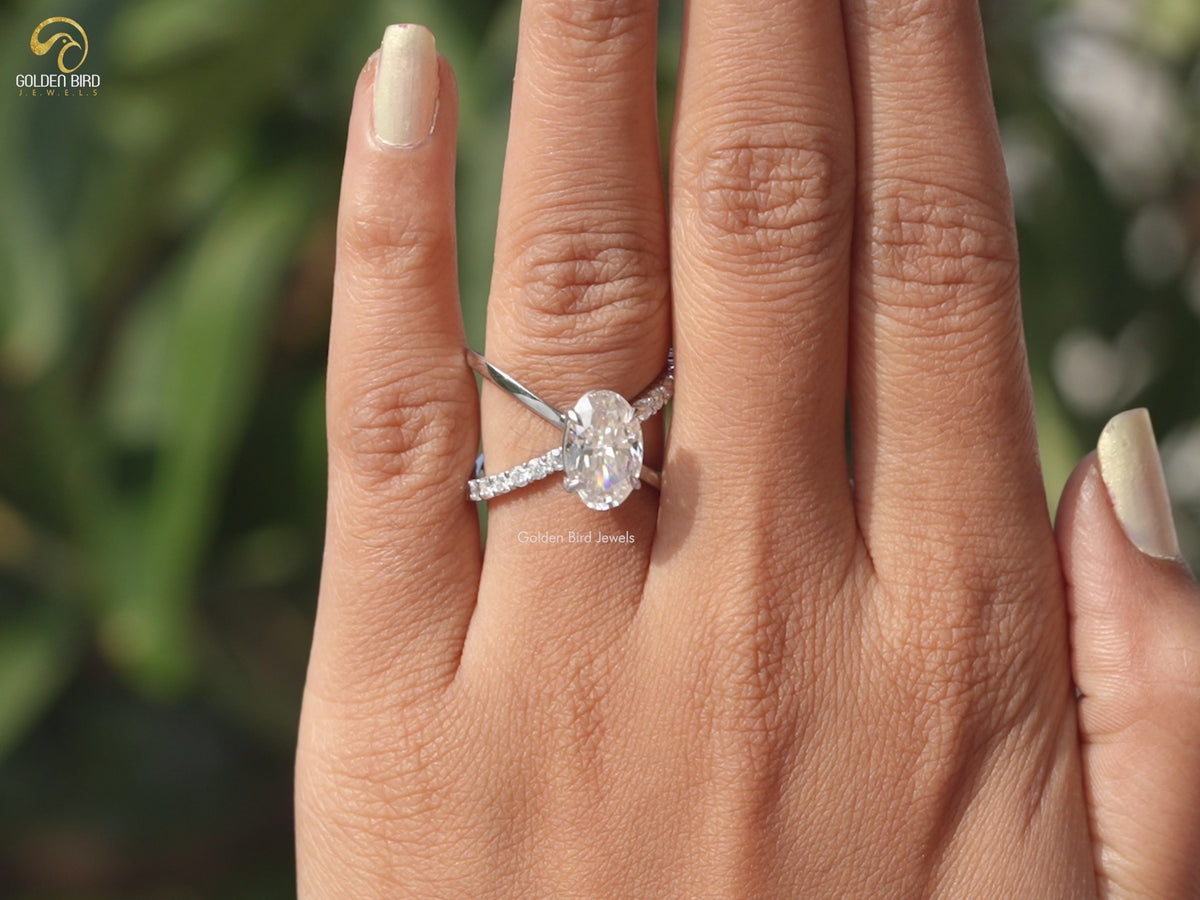 Oval Cut Split Shank Moissanite Ring