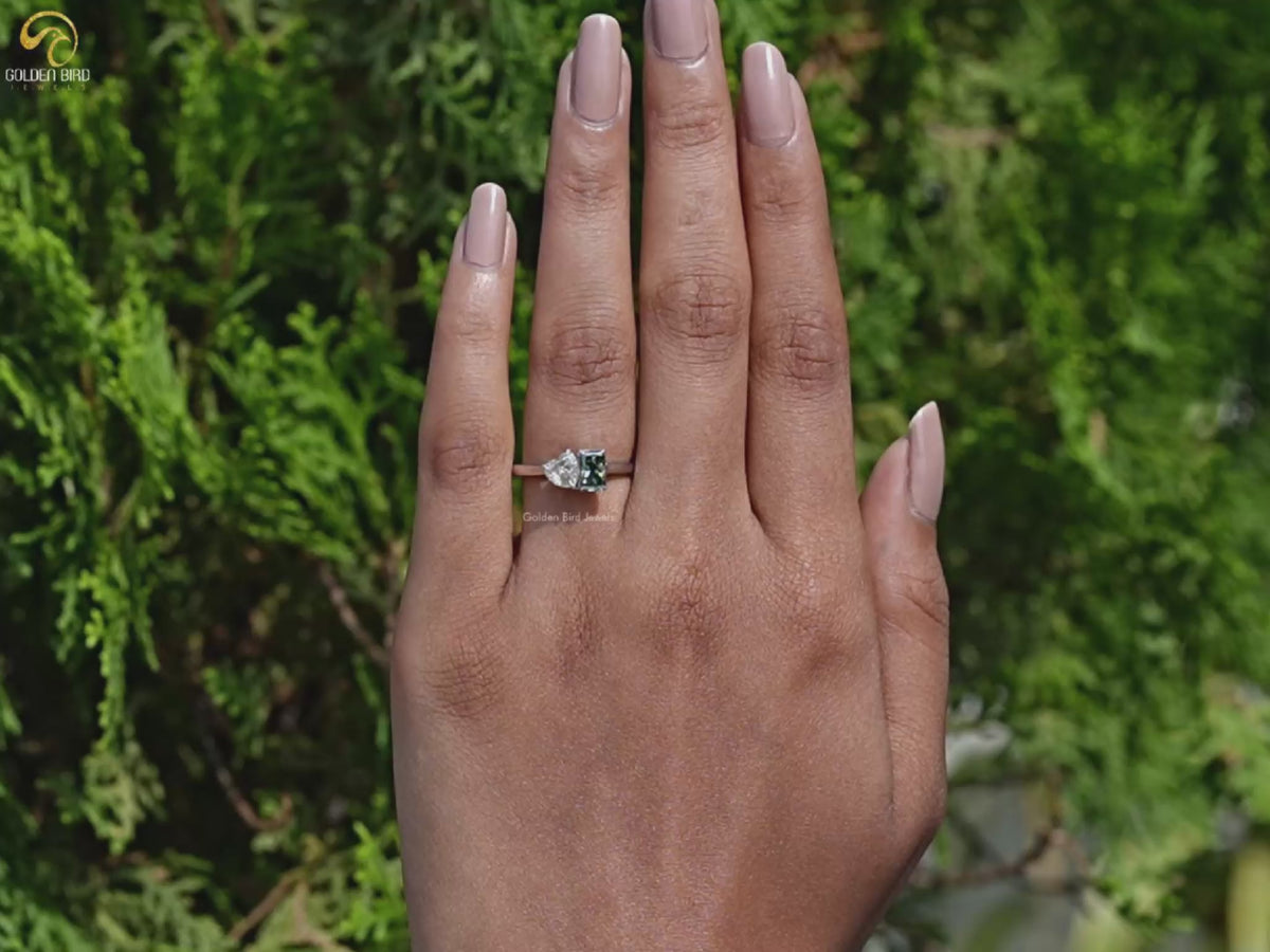 Heart And Radiant Cut Moissanite Two Stone Ring