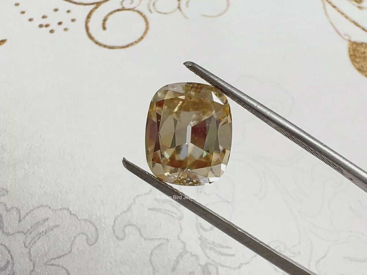 Yellow Old Mine Cushion Cut Loose Moissanite