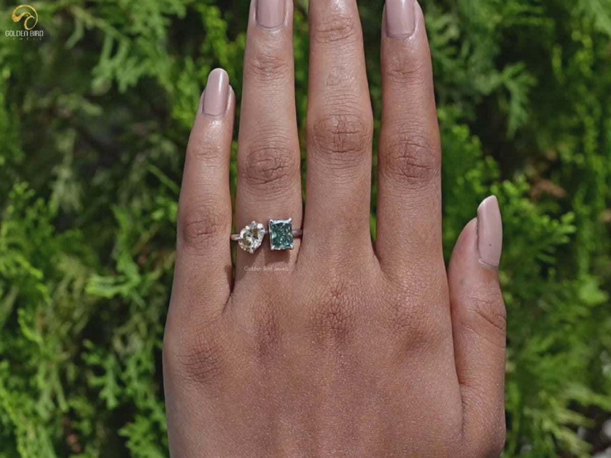 Pear And Radiant Cut Moissanite Two Stone Ring