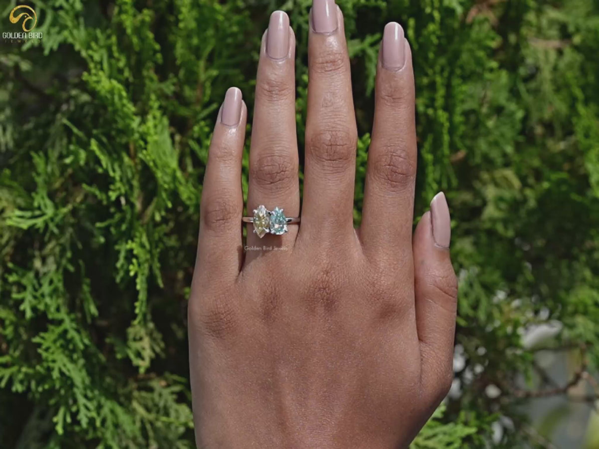 Marquise And Pear Cut Moissanite Toi Et Moi Ring
