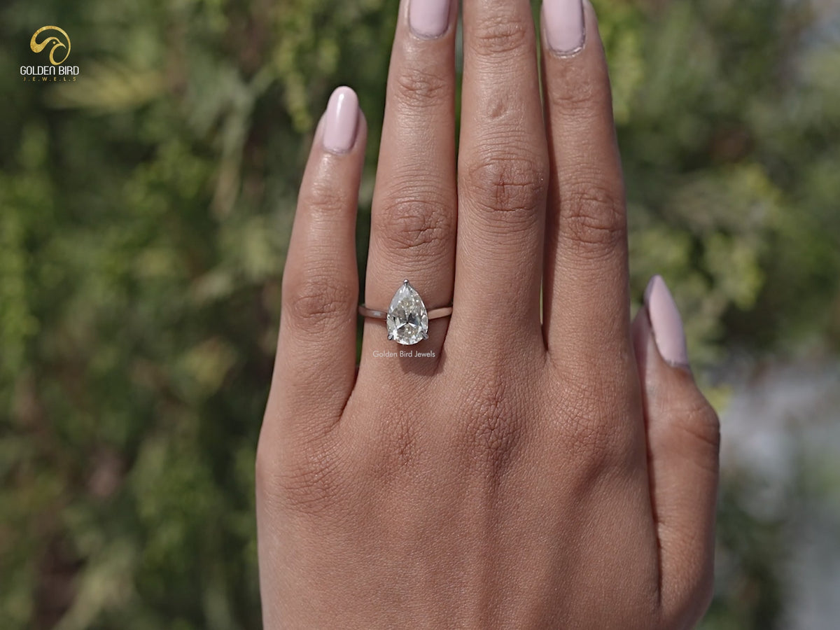 Old Mine Pear Moissanite Solitaire Ring