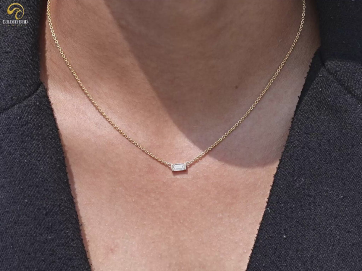 East West Baguette Cut Lab Diamond Pendant