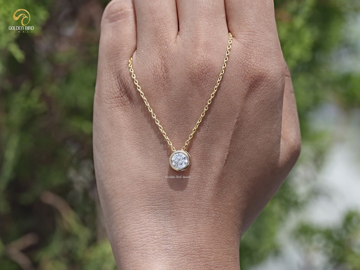 Round Cut Lab Diamond Bezel Set Solitaire Pendant