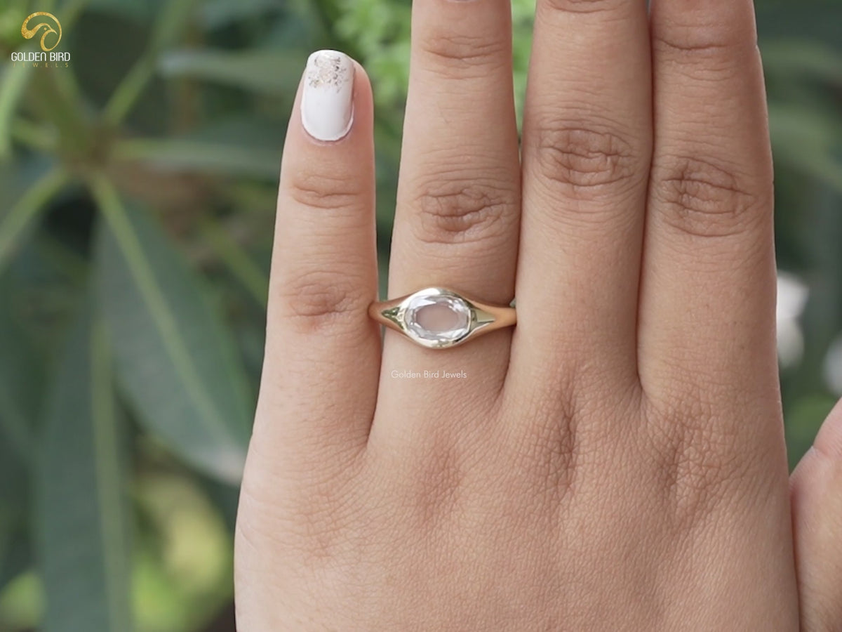 Rose Cut Oval Moissanite Bezel Set Solitaire Ring