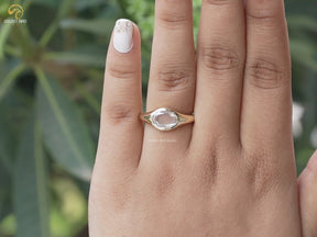 Rose Cut Oval Moissanite Bezel Set Solitaire Ring