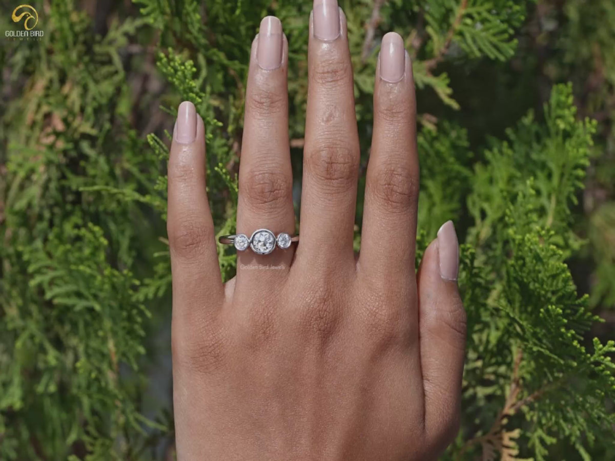 Old European Round Lab Diamond Three Stone Ring