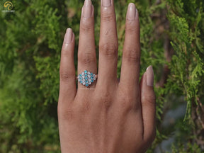 Round Cut Paraiba Gemstone Cluster Engagement Ring