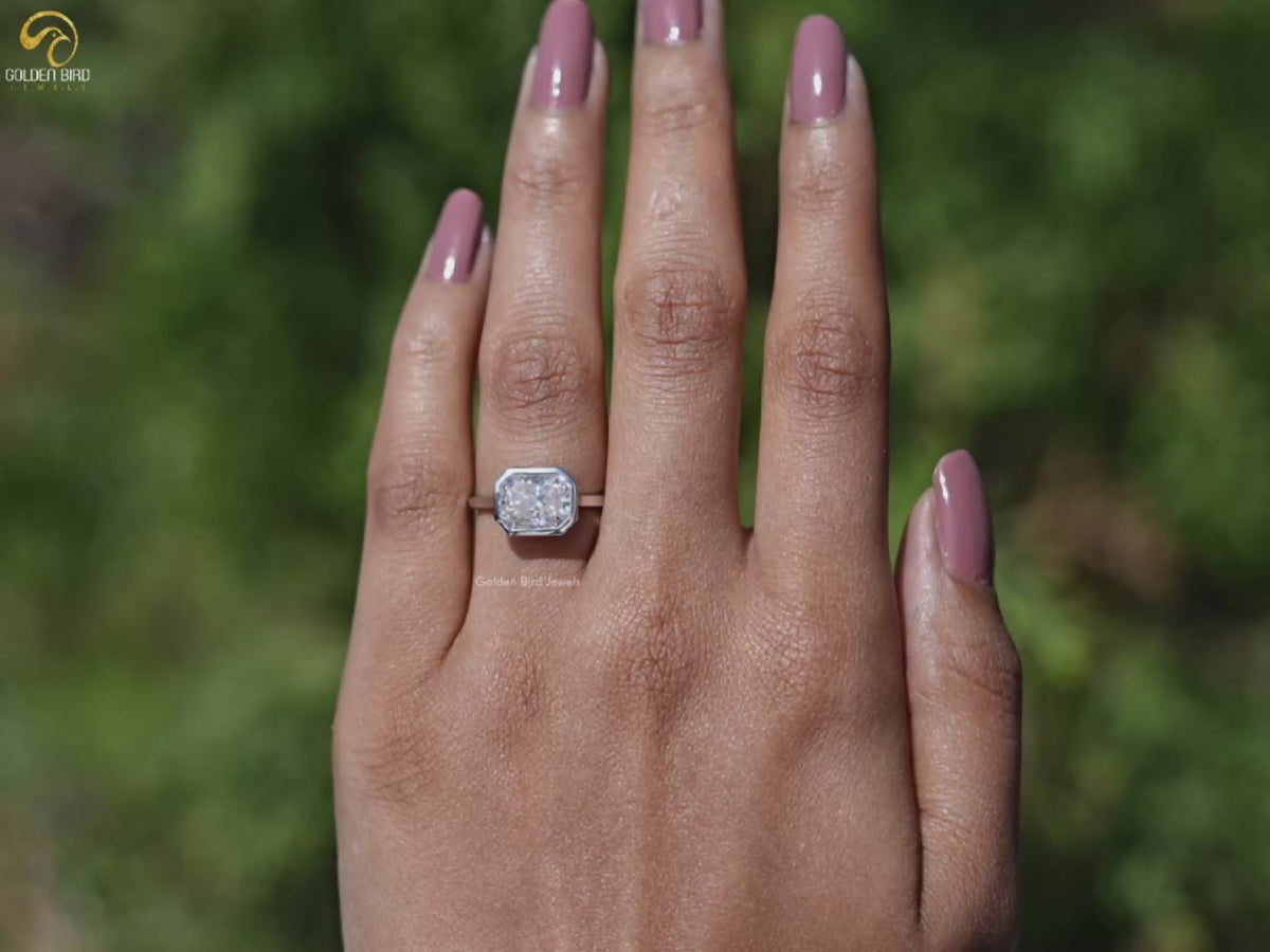You tube Video of Radiant Cut Moissanite Bezel Set Engagement Ring