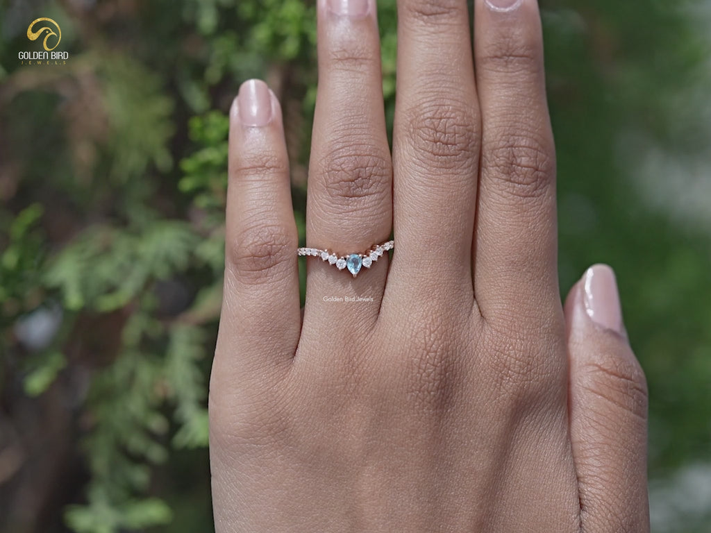 You tube Video of Pear Gemstone And Round Moissanite Dainty Ring	