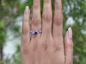 Lila Amethyst Sechseckige Blatt-Verlobungsring