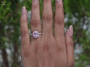 Tourmalin Rosa Ovalschliff Edelstein Halo Akzent Ring