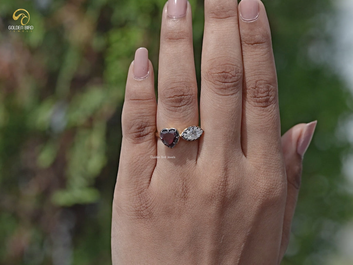 Heart Shaped Gemstone Two Stone Ring