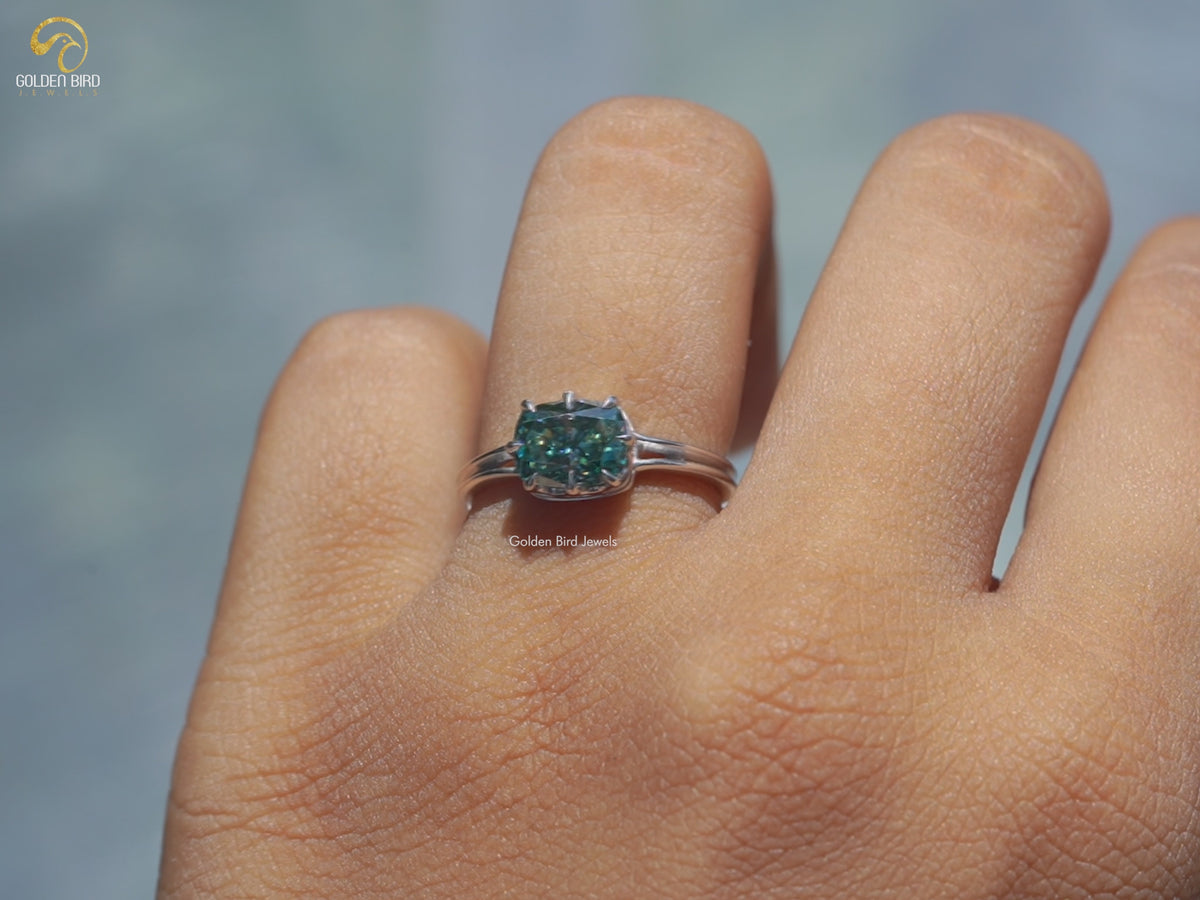 Elongated Cushion Cut Moissanite Solitaire Ring
