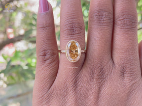 Champagne Oval Cut Solitaire Moissanite Accent Ring
