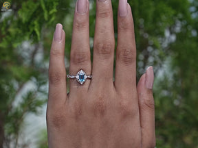 London Blue Topaz Emerald Gemstone Halo Ring