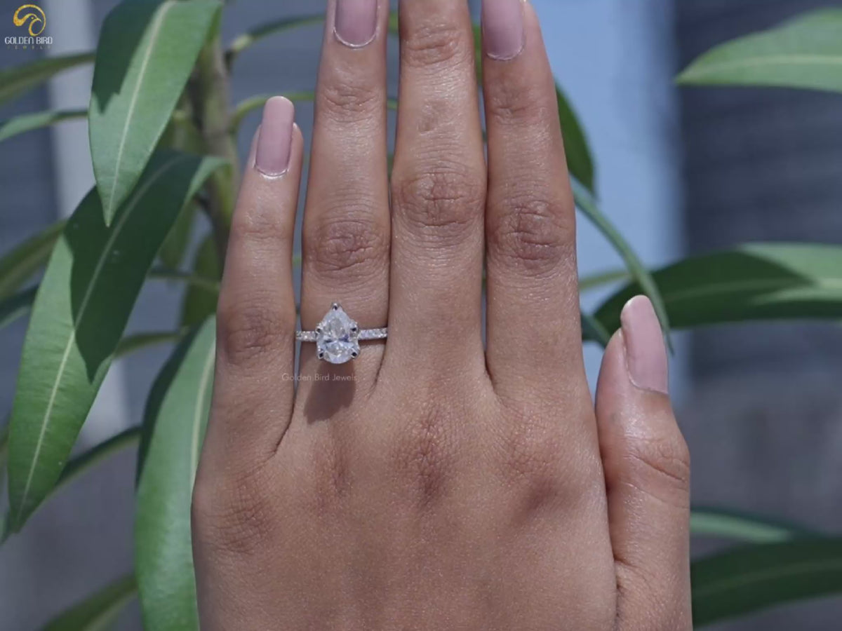 Pear Shaped Moissanite Accent Stone Ring