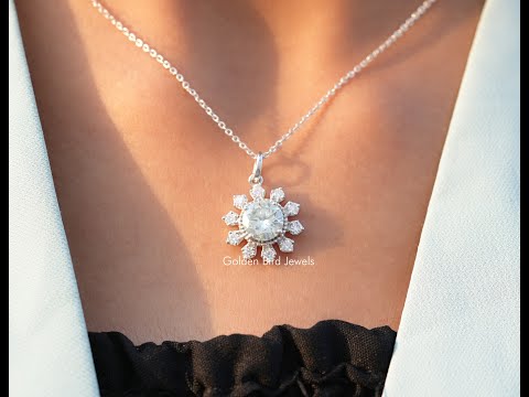 [YouTube Video Of Round Cut Moissanite Flower Style Pendant]-[Golden Bird Jewels]