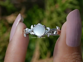 White Moonstone Round Gemstone Solitaire Ring