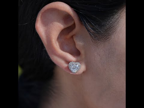 Heart Cut Halo Lab Diamond Stud Earrings