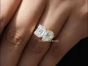 [YouTube Video Of Pear And Emerald Cut Toi Et Moi Moissanite Ring]-[Golden Bird Jewels]