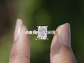 Crushed Ice Radiant Cut Hidden Halo Moissanite Ring