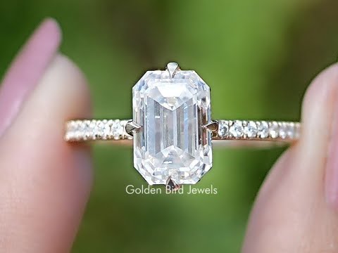 Emerald Cut Moissanite Hidden Halo Engagement Ring