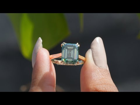 [YouTube Video Of Emerald Cut Moissanite Engagement Ring]-[Golden Bird Jewels]