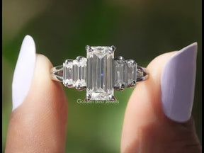 5 Stone Emerald Cut Moissanite Ring