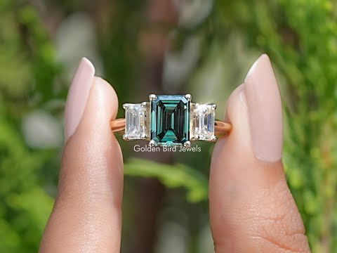 Moissanite Emerald Cut 3 Stone Ring