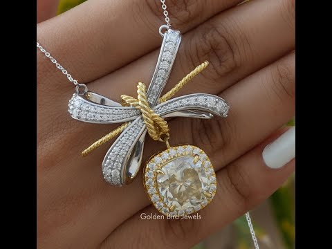 [YouTube Video Of a Cushion Cut Moissanite Halo Pendant]-[Golden Bird Jewels]