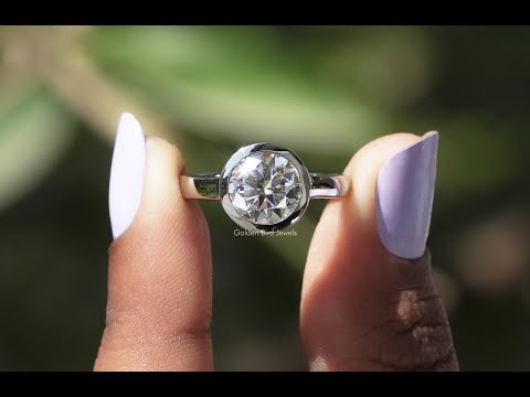 Round Cut Moissanite Engagement Bezel Set Ring